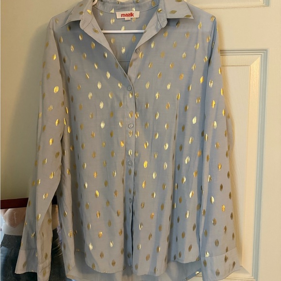 Mazik blue and gold polka dot button down - Picture 4 of 10